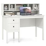 CASART Computer Desk with Hutch, 120cm Study Table with Shelves and Drawers, Modern Computer Workstation Wood Writing Desk for Home Office Bedroom Study