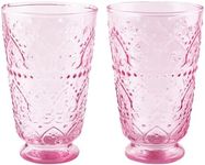 Lilly Pulitzer Hobnail Glass Set, Pink Textured Goblet Glasses, Vintage Inspired Drinkware Set, 16oz Cocktail Glasses, Set of 2, Conch Shell Pink