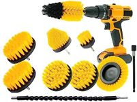 HUAWELL Drill Brush Power Scrubber Cleaning Brush with 2 Extended Attachment Set Kit for Grout, Floor, Tub, Shower, Tile, Bathroom and Kitchen Surface (Yellow)