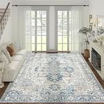 jinchan Area Rug 8x10 Persian Rug Indoor Vintage Rug Floor Cover Print Distressed Carpet Multi Thin Rug Chenille Blue Foldable Accent Rug Lightweight Non Slip Kitchen Living Room Bedroom Dining Room