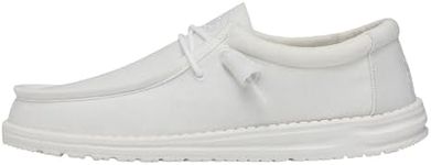 Hey Dude Men's Wally Slub Canvas White Size 10| Men's Loafers | Men's Slip On Shoes | Comfortable & Light-Weight