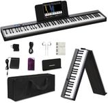 Posten Folding Piano Keyboard 88 Key, Semi-Weighted Portable Piano Keyboard Support Bluetooth & USB MIDI, Foldable Travel Keyboard Piano with Dust Cloth & Headphones for Beginner and Adults (Black)