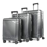 Bugatti Oslo Collection 3 Piece Hard Shell Luggage Set, Polycarbonate Expandable Suitcases with 360-Degree Spinner Wheels, 20 Inch Carry On, 24 Inch Mid-Size, 28 Inch Large Bags, Silver