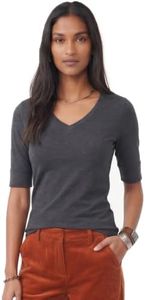 Emmalise Women's Slim Athletic Fit Vneck Tshirt Half Sleeves Top (H Charcoal, 2XL)