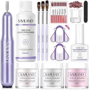 SAVILAND Essentials Acrylic Nail Kit with Drill: Beginner Nail Kit with Keratin Colored Acrylic Nail Powder, MMA-free Monomer Liquid, Primer, Brushes, Forms & Tools for DIY Nail Art Extension Home Use