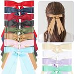 12 PCS Double Layer Hair Accessories - Silky Satin Ribbon Bow Clips with Long Tails for Women