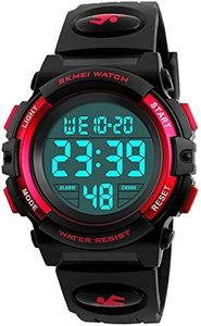 Boys Girl Digital Multifunction 50M Waterproof Alarm Stopwatch Calendar EL Backlight 12H/24H Sports Watch (Red)