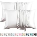 WLOSJ 100% Silk Pillowcase for Hair and Skin 2 Pack King Size Mulberry Silk Pillow Case Highest Grade 6A Silk Soft Breathable Cooling with Hidden Zipper Set of 2, White