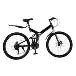 banborba 26" Inch Folding Mountain Bike, 21 Speeds Foldable Mountain Trail Bike with Carbon Steel Frame, Dual Disc Brake and Mudguards, Full Suspension Disc Brake Bicycle for Adults