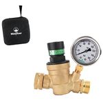 Watflow Adjustable Lead-Free Brass RV Pressure Regulator, Pressure Reducer with Liquid Filled Pressure Gauge 160psi and Inlet Screened Filter for RV Camper Travel Trailer…