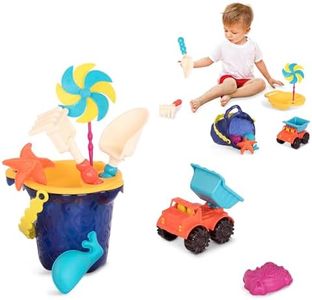 B. toys – Sands Ahoy – Beach Playset - Medium Bucket Set (Navy) with 9 Unique Sand & Water Toys –Phthalates and BPA Free – 18 m+
