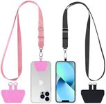 CACOE Phone Lanyard 2 Pcs Adjustable Neck Strap,4 Pcs Patches,Universal Crossbody Multifuctional Patch Cell Phone Lanyards Compatible with Most Smartphones(Black+Pink)