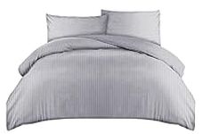 LivinEase King Size Duvet Cover With 2 Pillow Cases – Satin Pinstripes Luxury 300 Threads Hotel Quality King Size Bedding – Reversible Cotton Duvet Cover (Grey, King)