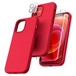 TOCOL [5 in 1] Designed for iPhone 12 Case & iPhone 12 Pro Case, with 2 Pack Screen Protector + 2 Pack Camera Lens Protector, Silicone Shockproof Cover [Anti-Scratch] [Drop Protection],Red