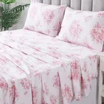 FADFAY California King Sheets Set 100% Cotton Pink Rose Floral Bed Sheet, Coquette Cottagecore Bedding for Girls Women, Soft Crisp & Breathable Luxury Shabby Vintage Deep Pocket Fitted Sheet, 4Pc