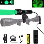 YUSILight Green LED Light 300 Yards Focus Adjustable Tactical Flashlight with Pressure Switch, Scope Mount & Rail Mount, Battery, Charger for Coyote Predator Varmint Hunting