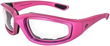 Birdz Eyewear Oriole Anti Fog Padded Motorcycle Sunglasses for Women Pink Frame w/Shatterproof & Scratch-Resistant Clear Lenses