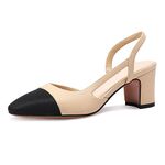 MIRAAZZURRA Womens Slingback Heeled Pumps Closed Round Toe Block Heels Two Toned Casual Chunky Heels Office Shoes Nude Size UK 5.5