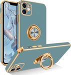 iPhone 11 Silicone Case for Women Girls iPhone 11 Phone Case with Ring Holder 360° Kickstand Slim Luxury Bling Plating Soft TPU Anti-Scratch Shockproof Bumper Phone Case for iPhone 11 - Teal