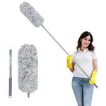 Fogray 2026 Upgraded Extendable Feather Duster with Soft Silicone Cap, Telescopic Long Handled Microfiber Dusters for Cleaning, Cobweb High Ceiling Fan Roof Blinds Cars, Washable & Bendable
