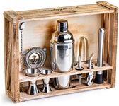 Mixology Bartender Kit - 11-Piece Bar Set Includes Martini Shaker, Jigger, Mojito Muddler, Hawthorne Strainer, Mixing Spoon for Bartending - Bonus Recipe Cards - Bar Accessories - Silver