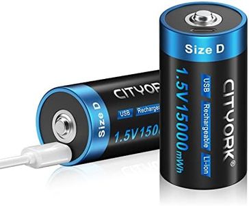 CITYORK D Cell - Batterie ricaricabili ad alta capacità, 1,5 V, 15000 mWh, al litio D, con cavo di ricarica di tipo C, confezione da 2