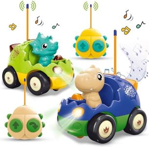 REMOKING Remote Control Cars for Toddlers 1 2 Year Old, 2 Pack RC Cars W/Lights & Music,Dinosaur Toys for Kids Girls Boys Age 2 3 4 5,Baby Birthday Gifts Toys