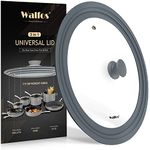 Universal Lid for 10.5", 11.5" and 12" Diameter Cookware - Walfos Tempered Glass Pan Lid with Heat Resistant Silicone Rim, BPA Free Pot Lids Fits Pots, Pans and Skillets, Dishwasher-Safe, Gray