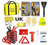 Car Emergency Kit, Roadside Assistance Emergency Kit, Car Breakdown Tool Set with Jumper Cables, Warning Triangle, Visibility Vest, Flashlight etc, Ideal Accessory for Truck, SUV
