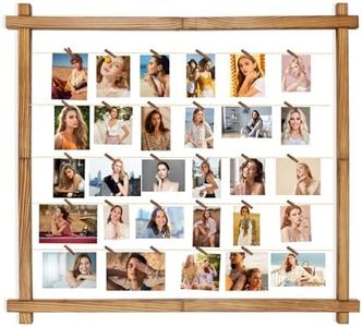 Picture Frames Collage,Photo Display Board With Clips,Hanging Picture Wall Decor for Dorm Graduation Letter Postcard Greeting Card Organizer Holder,Pine Wood,Adjustable Metal Bead String,Large