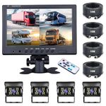 Vehicle Backup Camera with 9 inch Monitor, Rear View Cameras Hard Wired 4 Split Screen Monitor with 2 Front View Cameras 2 Reversing Cameras, 4 Pin Aviation Cable (32ft / 65ft) for Bus/RV/Truck