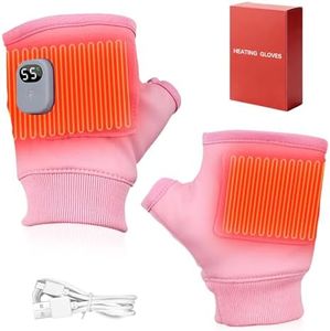 Rechargeable Electric Heated Fingerless Glove, Thermal Hand Warmers Mittens for Cold Weather, Lightweight Thin Winter Touch Screen Half Glove Men Women Ladies for Work Cycling Bike Riding Ski (Pink)