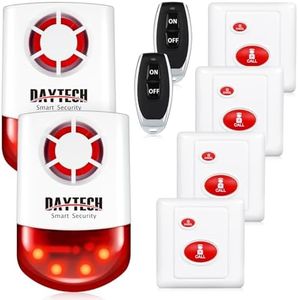 Daytech Strobe Siren Alarm Home Caring Loud Outdoor SOS Alert System 2 Red Flashing Siren 2 Remotes Panic Button 4 Emergency Button for Store Home Hotel Jewelry Shop Security Alarm
