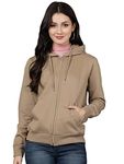 Alan Jones Clothing Women's Cotton Blend Hooded Neck Regular Fit Sweatshirt (WM17-SS01-TAN-XL_Dark Tan_XL)