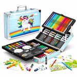 WISHKEY 145 Pieces Art Set for Kids with Unicorn Theme Storage Case, Art and Craft Supplies Kit for Drawing and Painting with Oil Pastel, Water Color, Color Pencils, Sketch Pen (Pack of 1, Blue)