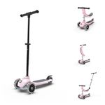 Ride-Ezy Kick & Go 3-Wheel Scooter for Kids - Blossom Pink | Transformable Ride-On to Scooter | LED Wheels, Adjustable Handlebar & Seat | 18mths-6yrs | 20-50kg Load | Matching Hector Helmet Available