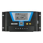 PWM Solar Controller 30amp, 12V 24V 36V 48V Auto PV Charge Controller Dual USB Output, Fit for Lithium/Lead-Acid Battery Regulator