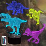 Lampeez Dinosaur Lamp Kits, 3D Night Light Illusion Lamp 4 Patterns with Remote 16 Color Change Decor Lamp, Dinosaur Gifts for Children