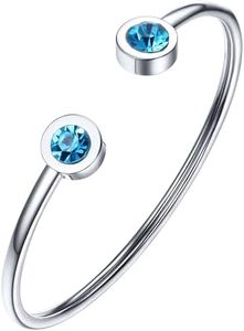 PROSTEEL Armband März Geburtsstein offener Armreif Edelstahl Frauen Mädchen Armband Minimalismus ModeSchmuck Accessoire für Geburtstag Weihnachten Muttertag(Silber)