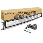 RIGIDON 32Inch 405W Curved LED Light Bar Triple Row Flood Spot Combo Offroad Driving Light Bar, LED Work Light for Boat UTV Truck ATV Roof Bumper with Wiring Harness