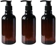 Upstore 3PCS 250ML/8OZ Brown Refillable Empty PET Plastic Pump Bottles with Black Pump Top Shampoo Shower Gel Jars Storage Containers Dispensers for Makeup Cosmetic Toiletries Liquid