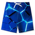 Kids4ever Boys Swim Short 11-12 Years Quick Dry Breathable Swimming Trunks 3D Blue Geometry Printing Design Board Shorts Holiday Party Swimming Shorts for Kids