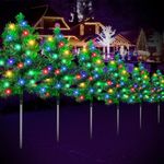 6PCS Solar Christmas Tree for Christmas Decorations Outdoor Pathway Lights with 120 C6 Multi-Color Lights 8 Lighting Modes Waterproof for Outside Garden Yard Lawn House Front Porch Door