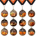 Jenaai 12 Pcs Halloween Pumpkin Medals 2" Halloween Trophy Awards Halloween Award Medals with Ribbon for Halloween Costume Party Contest