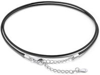 FaithHeart Men's Black Leather Necklace Cord with Sterling Silver Lobster Clasp Simple Trendy Italian Leather Cord Chain, Length 28"