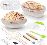 Banneton Proofing Basket, 10" Oval Plus Round Banneton Basket Set Sourdough Starter Kit with Liner Sourdough Proving Basket Rattan Bread Proofing basket, Bread Baking Tools, Proofing Basket Kit