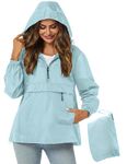 Avoogue Pullover Raincoat For Women Waterproof With Hood Summer Rain Jackets Light Blue M