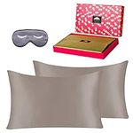 BlueHills Luxury Silk Pillowcase Gift Set - 100% Pure Mulberry Natural Soft Both Sides Silk Pillowcase 2 Pack for Hair and Skin & Pure Silk Eye Mask Gift Box 3 Piece Set Taupe Color King Size K023