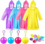 Viaky 4 Pack Disposable Rain Ponchos, Colorful Portable Waterproof Raincoats Ball with Keychain Hook for Women & Men, Adult Emergency Raincoats for Hiking Camping, Travel, Outdoor Activities