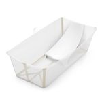Stokke Flexi Bath XL + Newborn Support - Foldable Baby Bath for Newborns to 21kg - Compact, Portable Bath Set with Ergonomic Baby Support, Sandy Beige